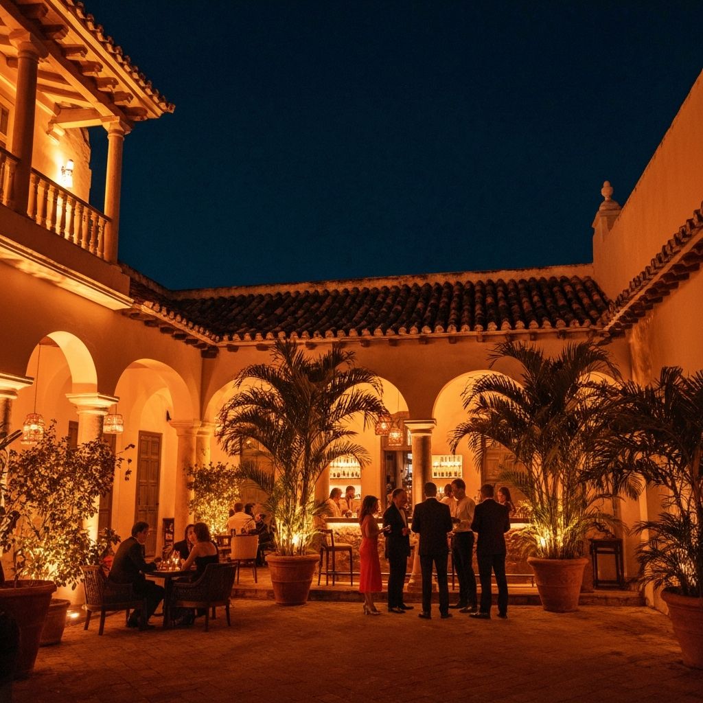 Cartagena luxury nightlife, colonial architecture at night
